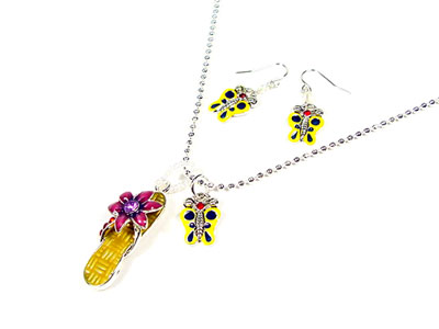 Hawaiian jewelry flip flop necklace and earring set, Flip Flop Hawaiian Jewelry