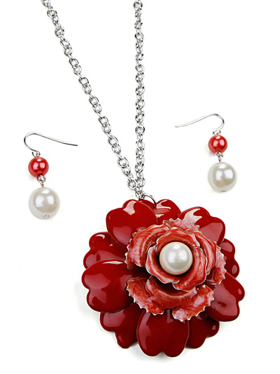 Red Pendant  Fashion Jewelry, Red Flower Pendant