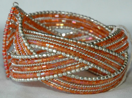 Dressy Bangle Bracelet, Orange Wire Cuff Bracelet 
