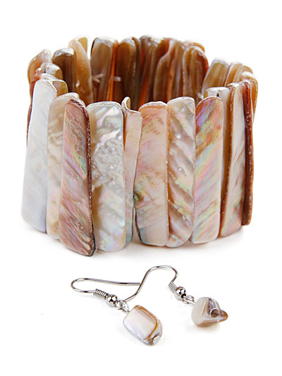 Brown earrings bracelet set, Shell Brown Bracelet