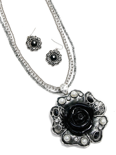 Antique Look Fashion Jewelry, Black Flower Jewelry