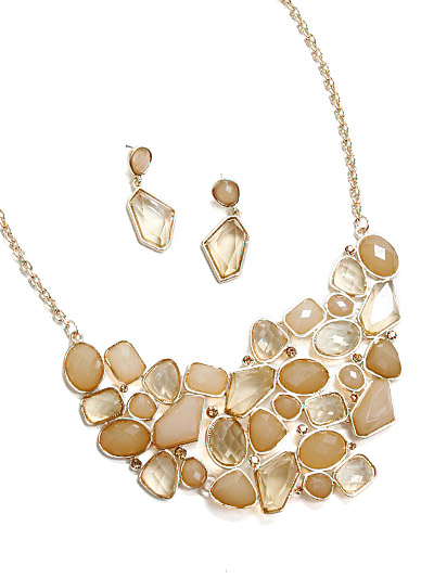 Necklace set with Topaz Accents, Gold Tone Fashion Jewelry
