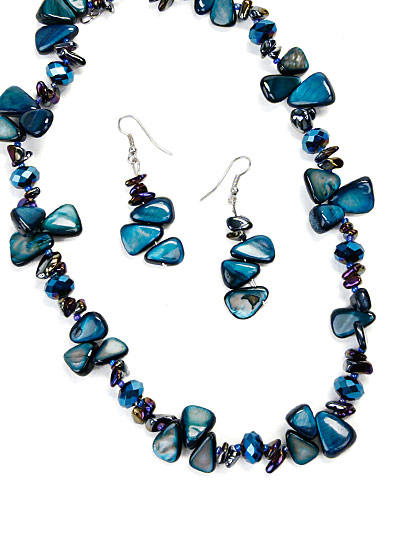 Fashion Blue Necklace Set, Blue Shell Jewelry
