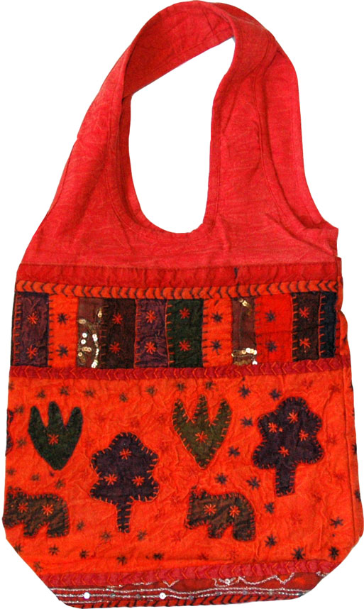 Sequined Orange Ethnic Bag