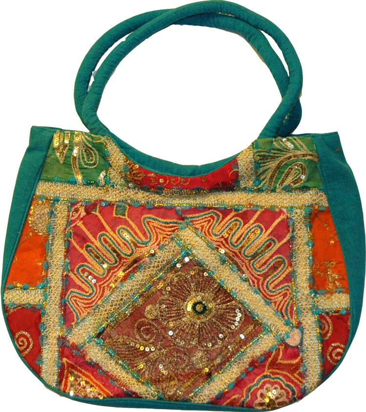 Vibrant Blue Sequined Handbag Purse, Fabric Womens Handbag
