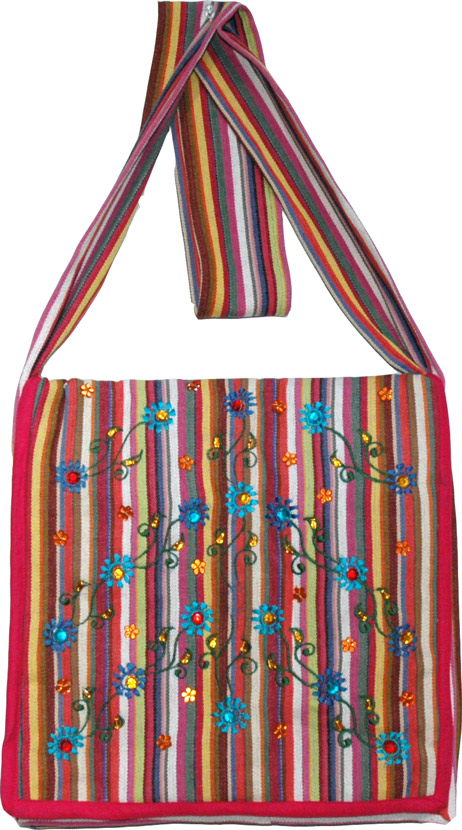Embroidered Striped Sling Cloth Bag, Multi Striped College Sling Bag