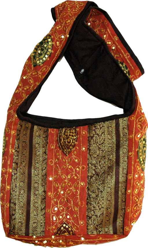 Fabric Quilted Handbag, Carmine Quilted Handbag with Sequins