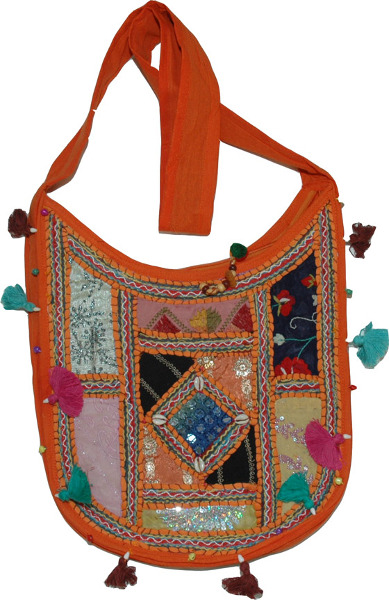 Orange Patchwork Handbag, Multicolored Patchwork Handbag Purse