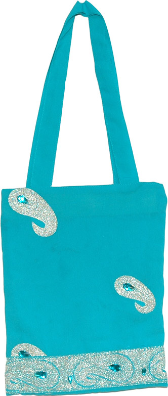 Small Turquoise Party Bag, Georgette Party Bag with Embroidery