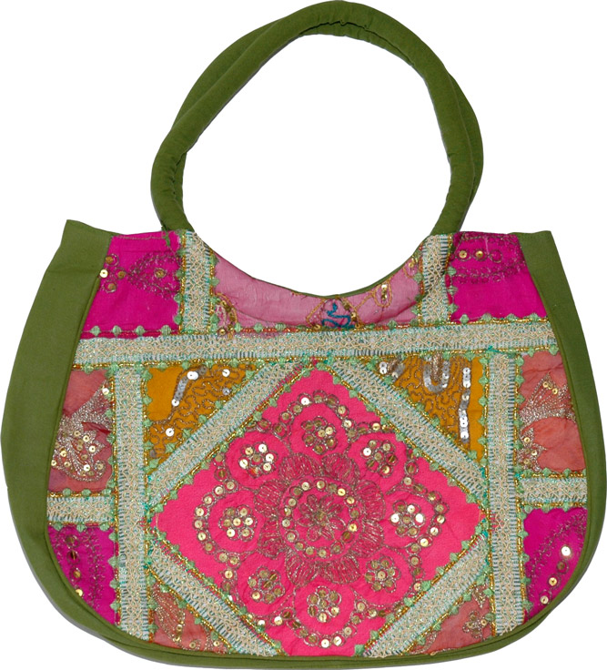 Green Patchwork Sequined Purse Bag