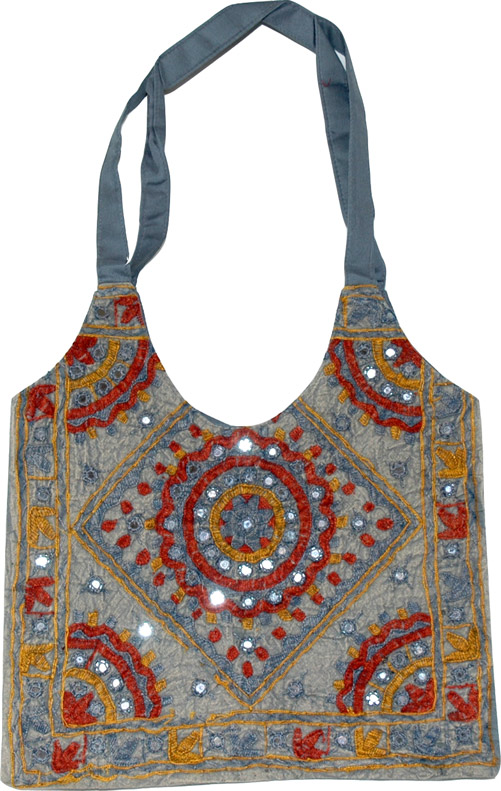 Embroidered purse with mirrors, Big Handbag Purse