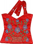 Royal Red Floral Silk Handbag
