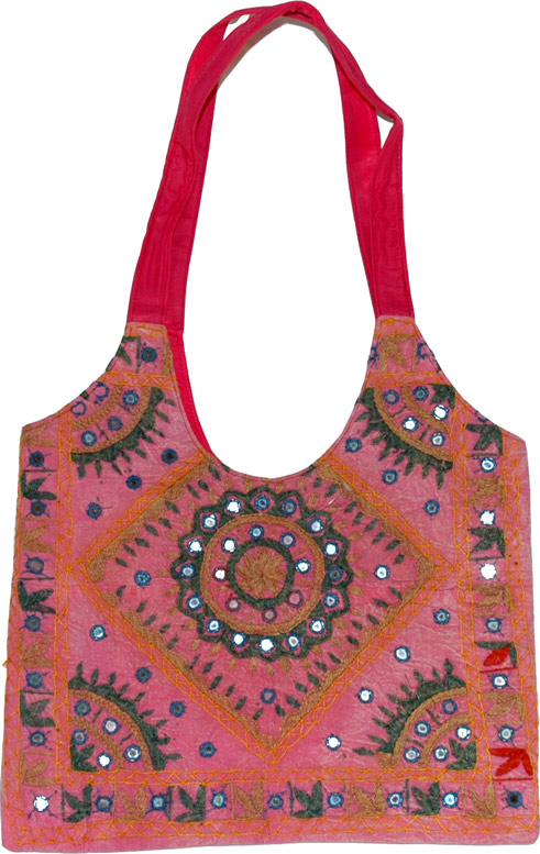 Embroidered purse with mirrors, Pink Mirrorwork Handbag