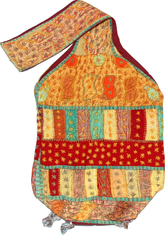 Applique Work Summer Handbag, Stone Wash Cloth Handbag