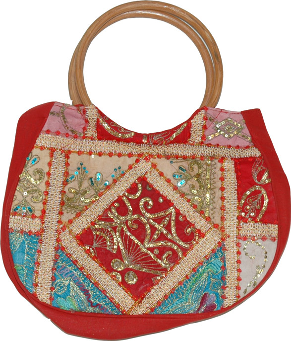 Hobo Sequin Bag in Dark Red, Red Patchwork Sequined Bag