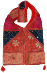 Embroidered Indian Red Golder Shoulder Bag with Patches [3075]