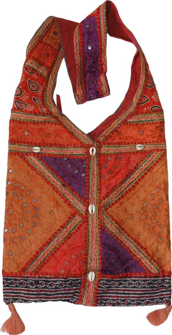 Bohemian handbag purse with thread work, Hand Embroidered Sling Bag
