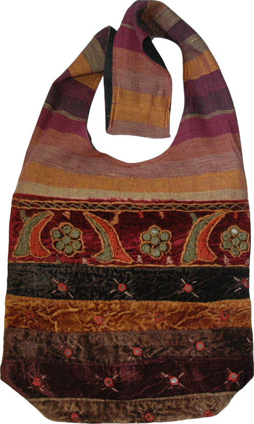 Velvet Handbag with Mirrors and Embroidery - Handbag womens in rich and vibrant colors, Purple College Handbag