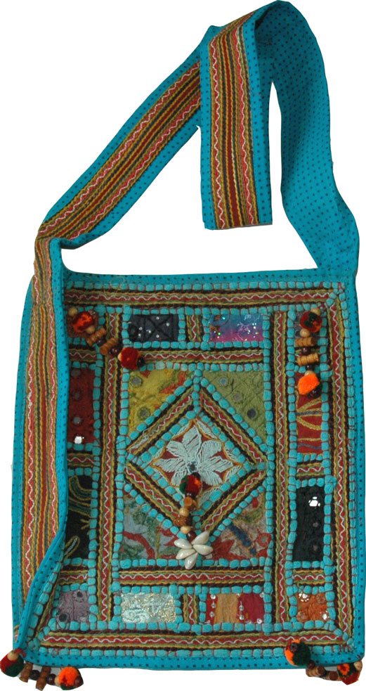 Hand Embroidered Summer Sling Bag, Blue Summer Shoulder Bag