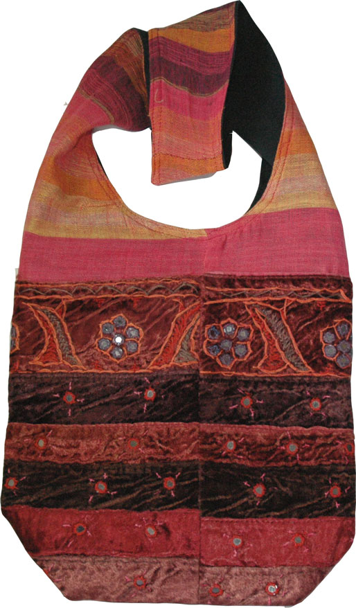 Ethnic handbag with mirrors, Pink Velvet Womens Handbag