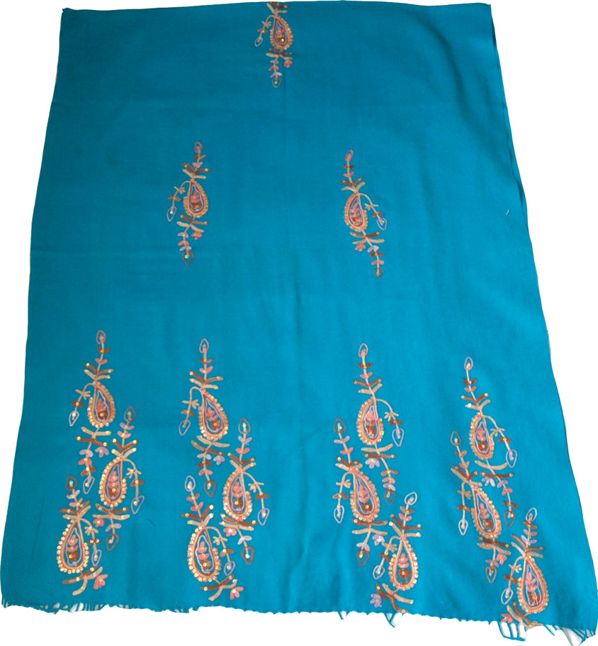 Turquoise Sequined Stole Shawl, Turquoise Sequin Stole