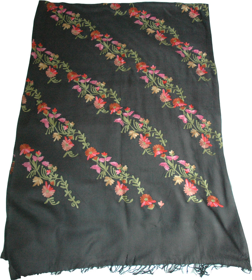 Black Embroidered Shawl Stole, Embroidered Black Shawl