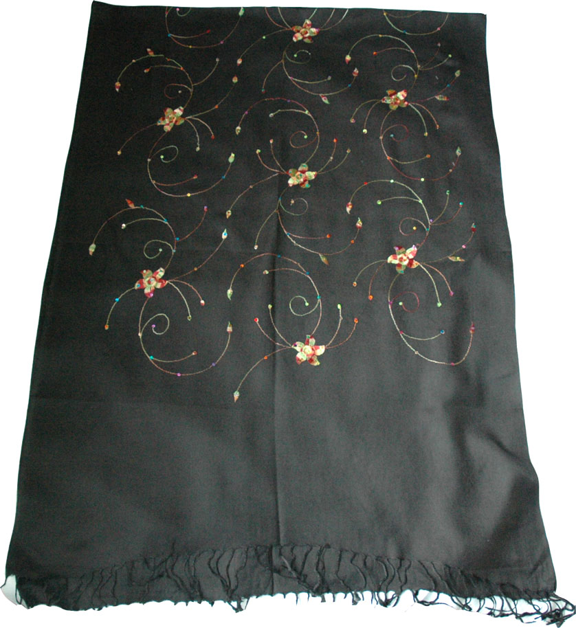 Black Sequined Stole Shawl, Black Shawl Wrap