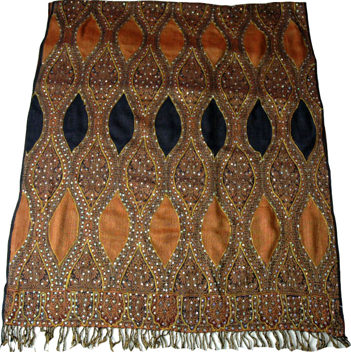 Beaded shawl in orange and navy, Sequined Blue Orange Shawl 