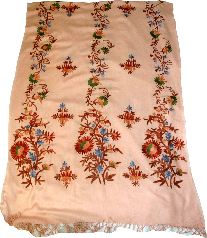 Embroidered shawl with fringes, Embroidered Cotton Shawl