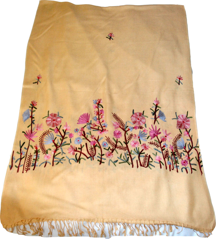 Yellow Shawl from Kashmir with Embroidery, Yellow Shawl with Embroidery