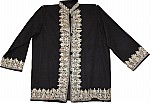 Black Wool Coat with Embroidery