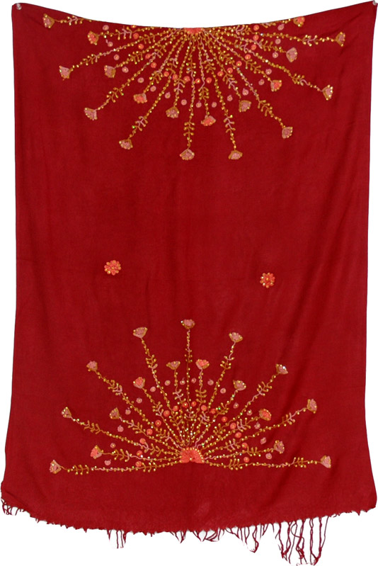 Dark maroon sequined stole shawl, Totem Pole Cotton Shawl Wrap
