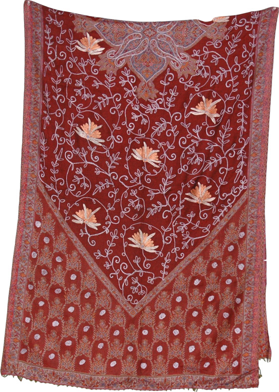 Womens Shawl with Embroidery, Scarf Shawl Embroidered Paisley
