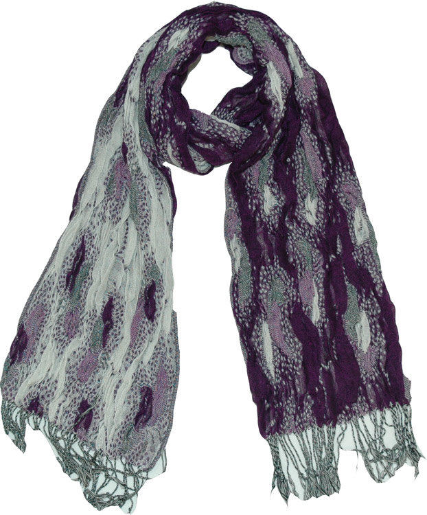 Reversible Eggplant White Scarf Shawl, Finn Fashion Scarf