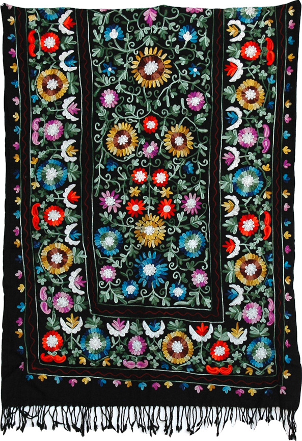Black Embroidered Shawl Stole, Embroidered Black Shawl