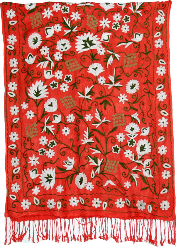 Orange Tangerine Embroidered Shawl Stole, The Cinnabar Embroidered Shawl
