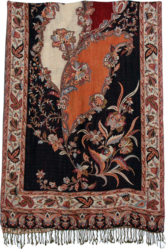 Indian wedding shawl in black red with sequins, Black Floral Challis Shawl Stoll