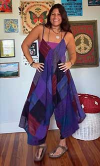 Handmade Purple Stew Free Bottom Patchwork Jumpsuit