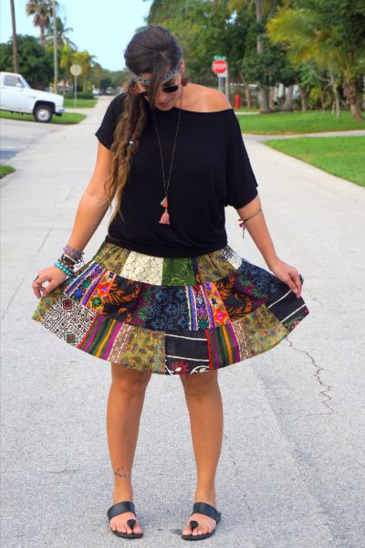 Blissful Boho Patchwork Wrap Around Short Skirt