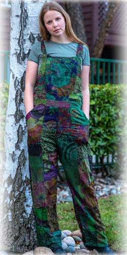 Forest Foliage Patchwork Cotton Overalls Jumpsuit