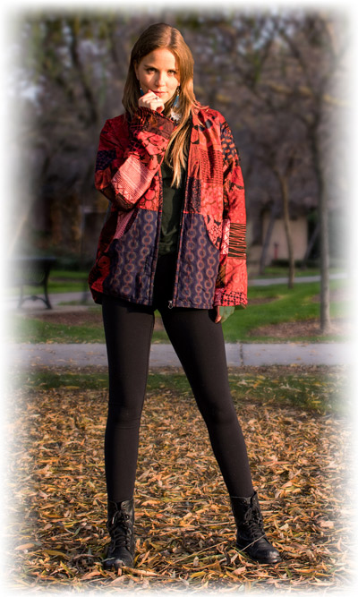 Red Hippie Patchwork Cotton Hoodie with Fleece