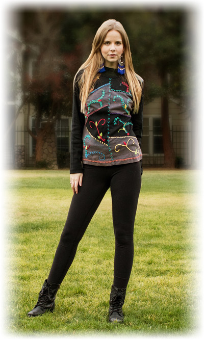 Grey and Black Embroidered Top with Full Sleeves