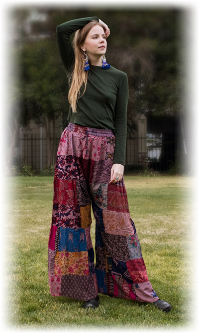 Dusty Mauve Wide Leg Hippie Patchwork Trousers