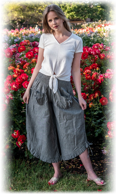 Mountain Grey Cotton Crop Side Ruched Pants