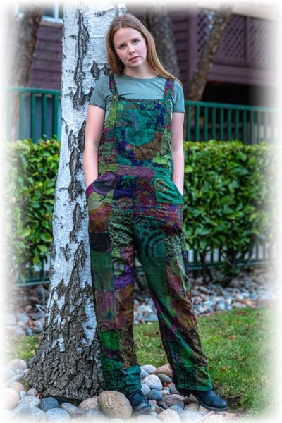 Forest Foliage Patchwork Cotton Overalls Jumpsuit