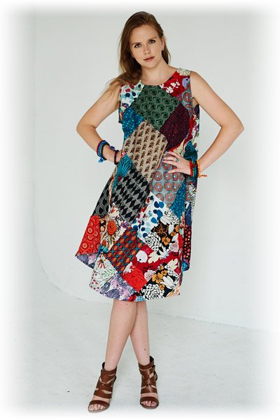 Multicolored Printed Patchwork Sleeveless Summer Dress