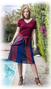 Vertical Panels Multicolored Cotton Knee Length Skirt