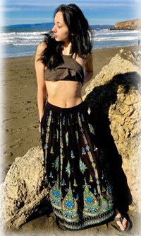 Black Sequin Long Skirt Street Wear with Blue