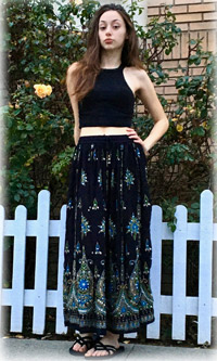 Black Sequin Long Skirt Street Wear with Blue