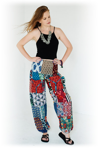 Patchwork Smocked Pants